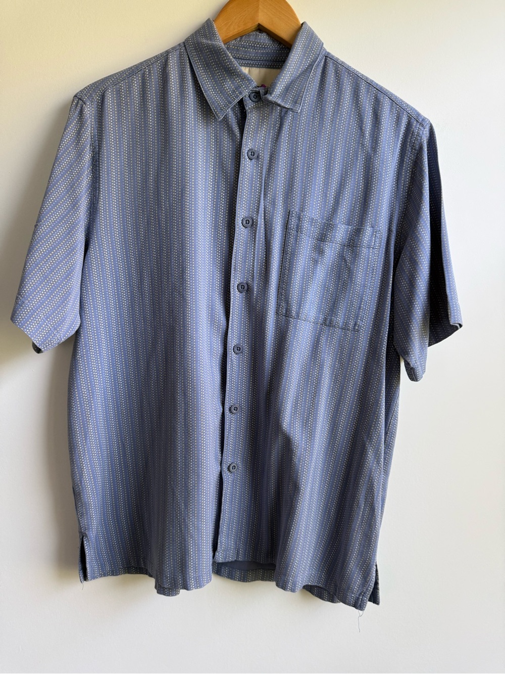 Vintage Silk Men's Short-Sleeve Button-Down Shirt in Slate Blue